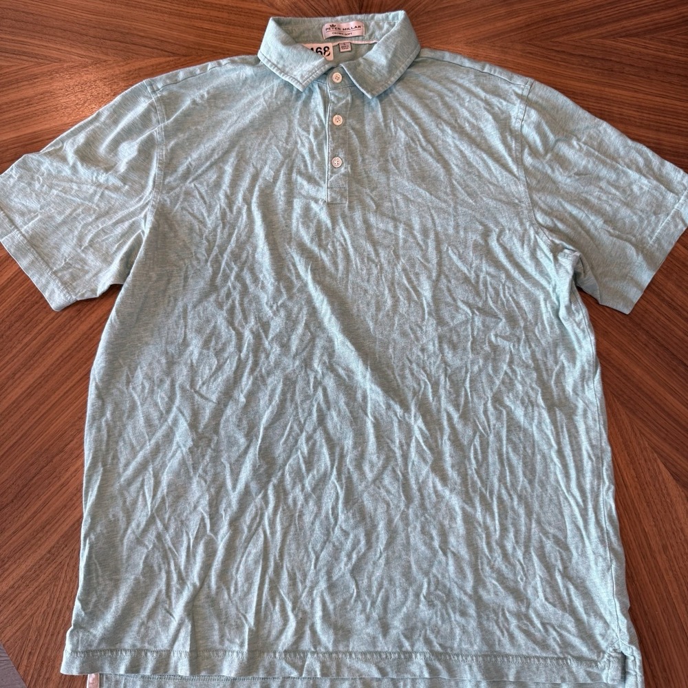 Peter Millar Crown Soft Polo Mens Large Green Striped Pima‎ Cotton Silk Golf